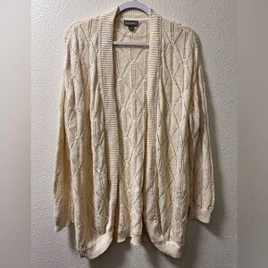 Style & Co Knit Cardigan Open Front Tunic Sweater Perforated Cream Womens Medium